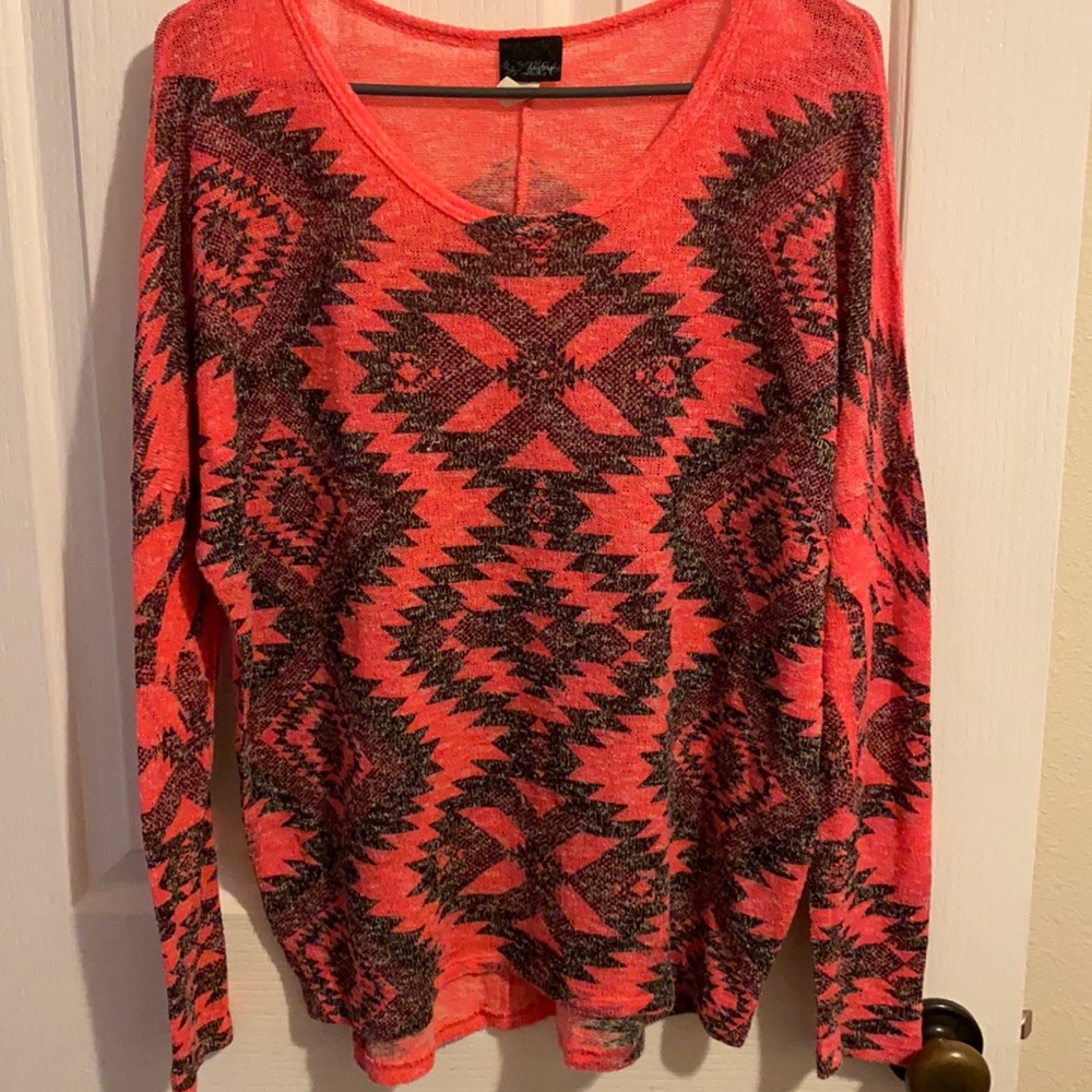 Hot pink Aztec print knit long sleeve